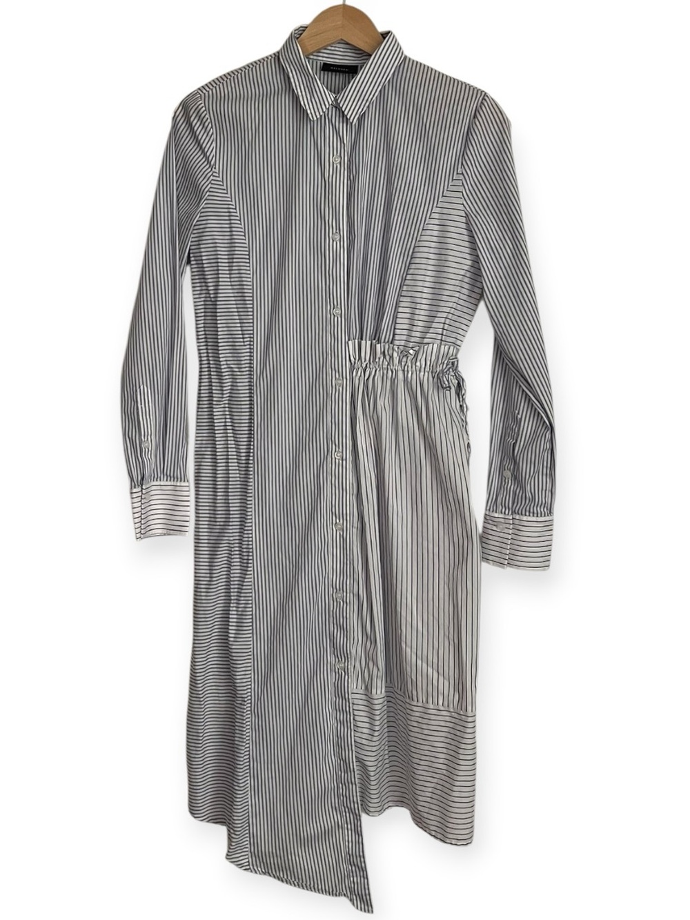 Halogen Blue & White Striped Asymmetrical Shirt Dress | Size XS